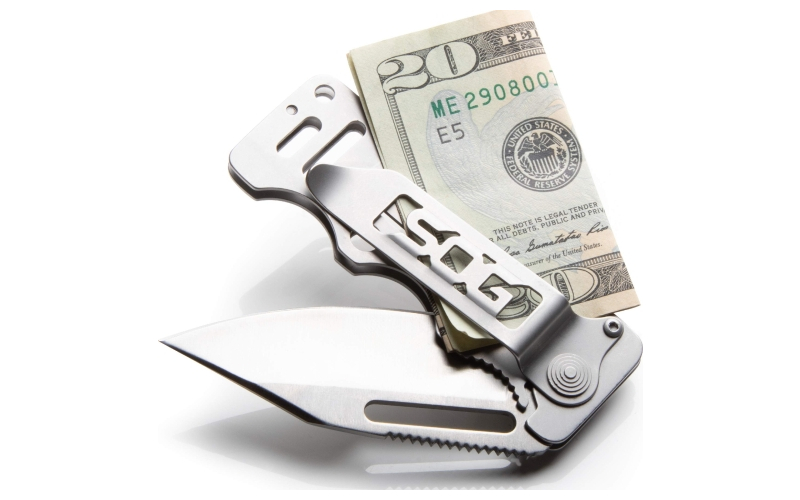 SOG Knives & Tools Cash Card, Folding Knife, 2.75" Clip Point Straight Edge, Silver Stainless Steel Handle, 8Cr13MoV Steel, Satin Finish, Silver SOG-EZ1-CP