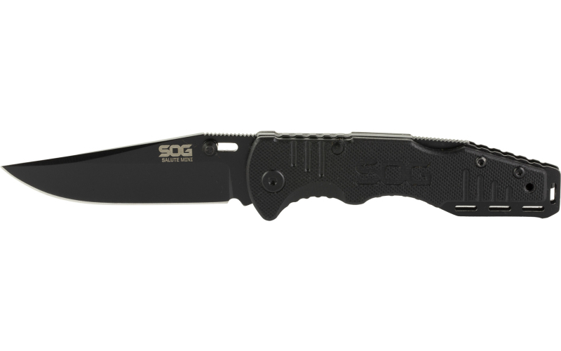 SOG Knives & Tools Salute Mini, 3.1" Folding Knife, Clip Point Straight Edge, G10 Handle, 8Cr13MoV Steel, Hardcased Black Finish, Black SOG-FF1101-CP