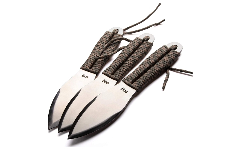 SOG Knives & Tools Fling, Throwing Knife, 4.4" Straight Edge Spear Point, Green and Tan Paracord Handle, 3Cr13 Steel, Satin Finish, Silver, Includes Nylon Sheath, 3 Pack SOG-FX41N-CP