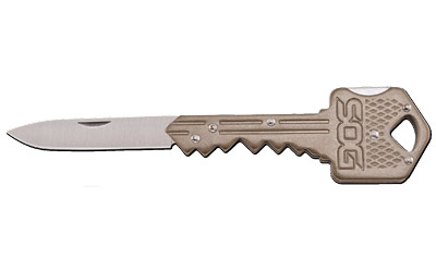 SOG Knives & Tools Folding Key, Folding Knife, 1.5" Straight Edge Drop Point, Brass Stainless Steel Handle, 420J2 Steel, Satin Finish, Silver SOG-KEY102-CP