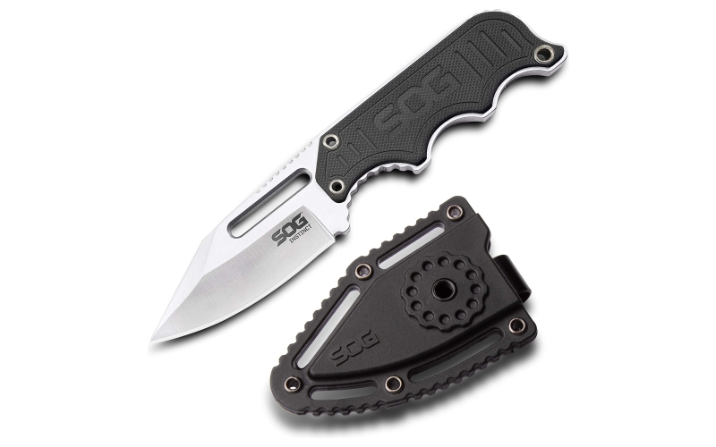 SOG Knives & Tools Instinct, Fixed Blade Knife, 2.3" Straight Edge Clip Point, Black Stainless Steel and G10 Handle, 5Cr15MoV Steel, Satin Finish, Silver, Includes Hard Molded Nylon SOG-NB1012-CP