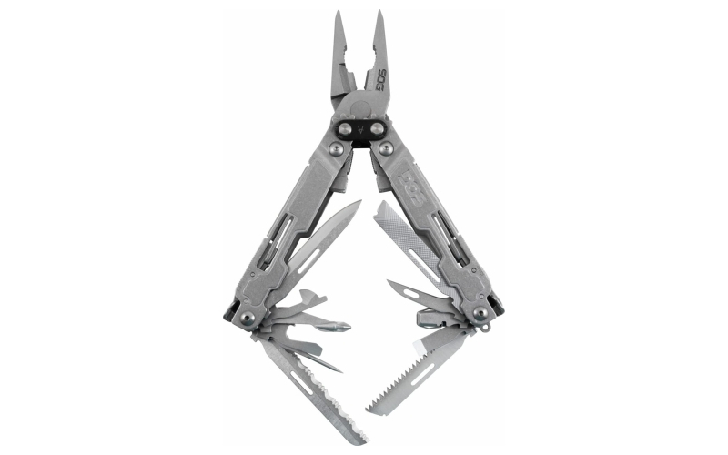 SOG Knives & Tools PowerAccess, Deluxe, 21 Tool Multi-Tool, 40 Stainless Steel, Stone Wash Finish, Silver, Includes Nylon Sheath and 12 Piece Hex Bit Kit SOG-PA2001-CP