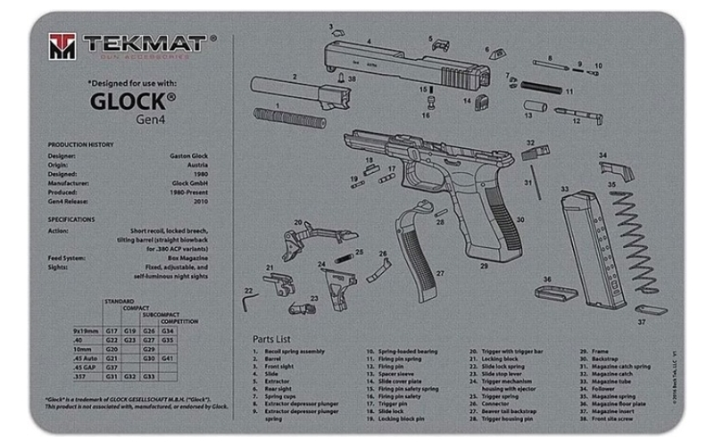 TekMat Ultra 20 gun cleaning mat for glock gen4 grey