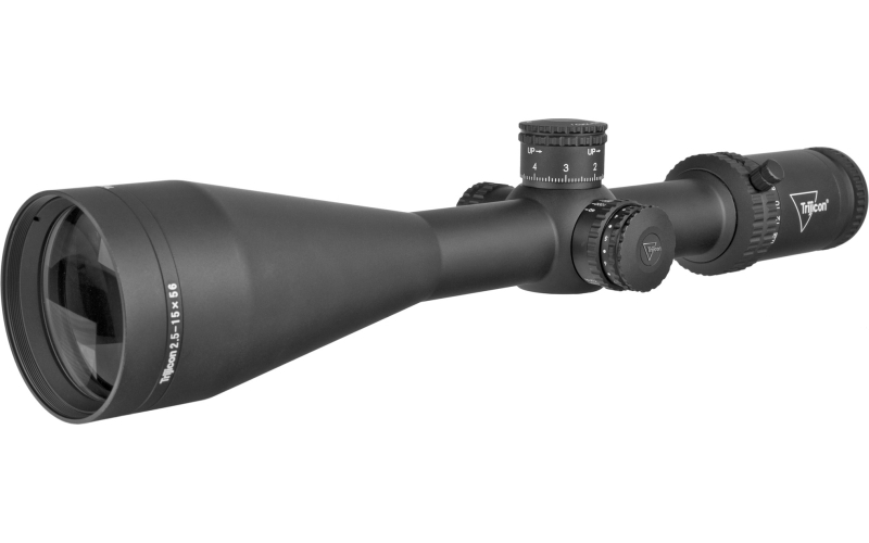Trijicon Credo 2.5-15x56mm Second Focal Plane Riflescope with Red MRAD Center Dot, 30mm Tube, Matte Black, Exposed Elevation Adjuster with Return to Zero Feature CR1556-C-2900036