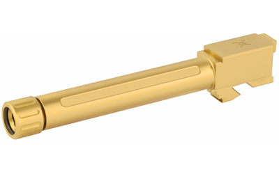 True Precision Barrel, 9MM, Gold, Thread Protector, Threaded, Fits Glock 17, Titanium Nitride TP-G17B-XTG