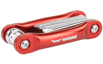 Warne Multi-Tool, Compact, Aluminum Handle, Chrome-Vanadium Steel Bits, 12 Most Popular Driver Bits. Allen Head .05in., 1/16in., 5/64in., 3/32in., 1/8in., & 5/32in., Torx Driver T10, T15, & T20, Pin Remover, Flat Blade Screwdriver, Phillips Head Screwdriver. RT-1