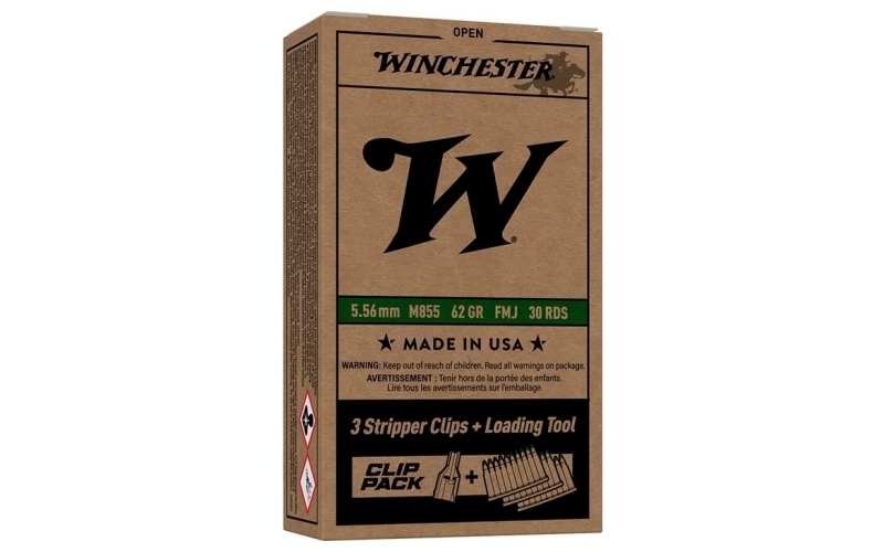 Winchester Ammunition M855 5.56x45mm nato 62gr fmj 30/box with 3 stripper clips