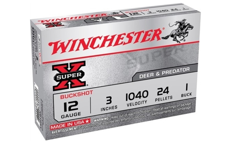Winchester Ammunition 12 gauge 3'' 24 pellets #1 buck 5/box