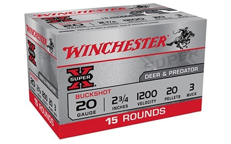 Winchester Ammunition 20 gauge 2-3/4'' 20 pellet #3 buckshot 15/box