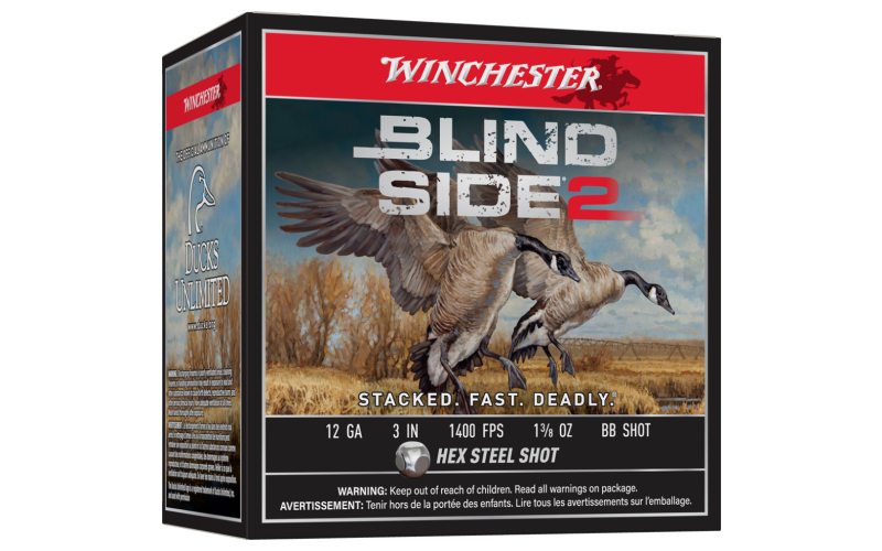 Winchester blind side 2 shotshells 12 ga 3" 1-3/8 oz 1400 fps #bb shot 25/ct