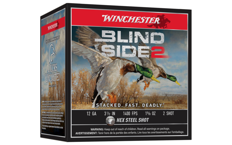 Winchester blind side 2 shotshells 12 ga 3-1/2" 1-5/8 oz 1400 fps #2 25/ct