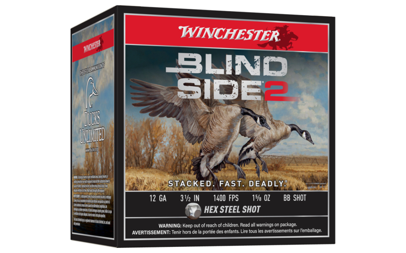 Winchester blind side 2 shotshells 12 ga 3-1/2" 1-5/8 oz 1400 fps #bb 25/ct