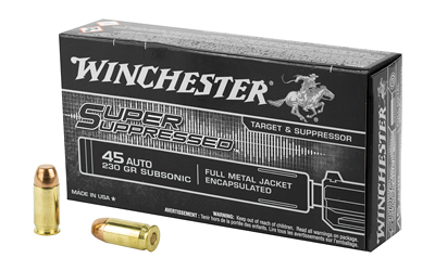 Winchester Ammunition Super Suppressed, 45 ACP, 230 Grain, Subsonic, Full Metal Jacket Encapsulated, 50 Round Box SUP45