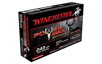 Winchester Ammunition Power Max Bonded, 243WIN, 100 Grain, Protected Hollow Point, 20 Round Box X2432BP