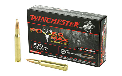 Winchester Ammunition Power Max Bonded, 270WIN, 130 Grain, Bonded Protected Hollow Point, 20 Round Box X2705BP